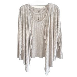 Hue Tan Cardigan Tank Top Set Plus Size 1X Ribbed Knit Casual Pockets